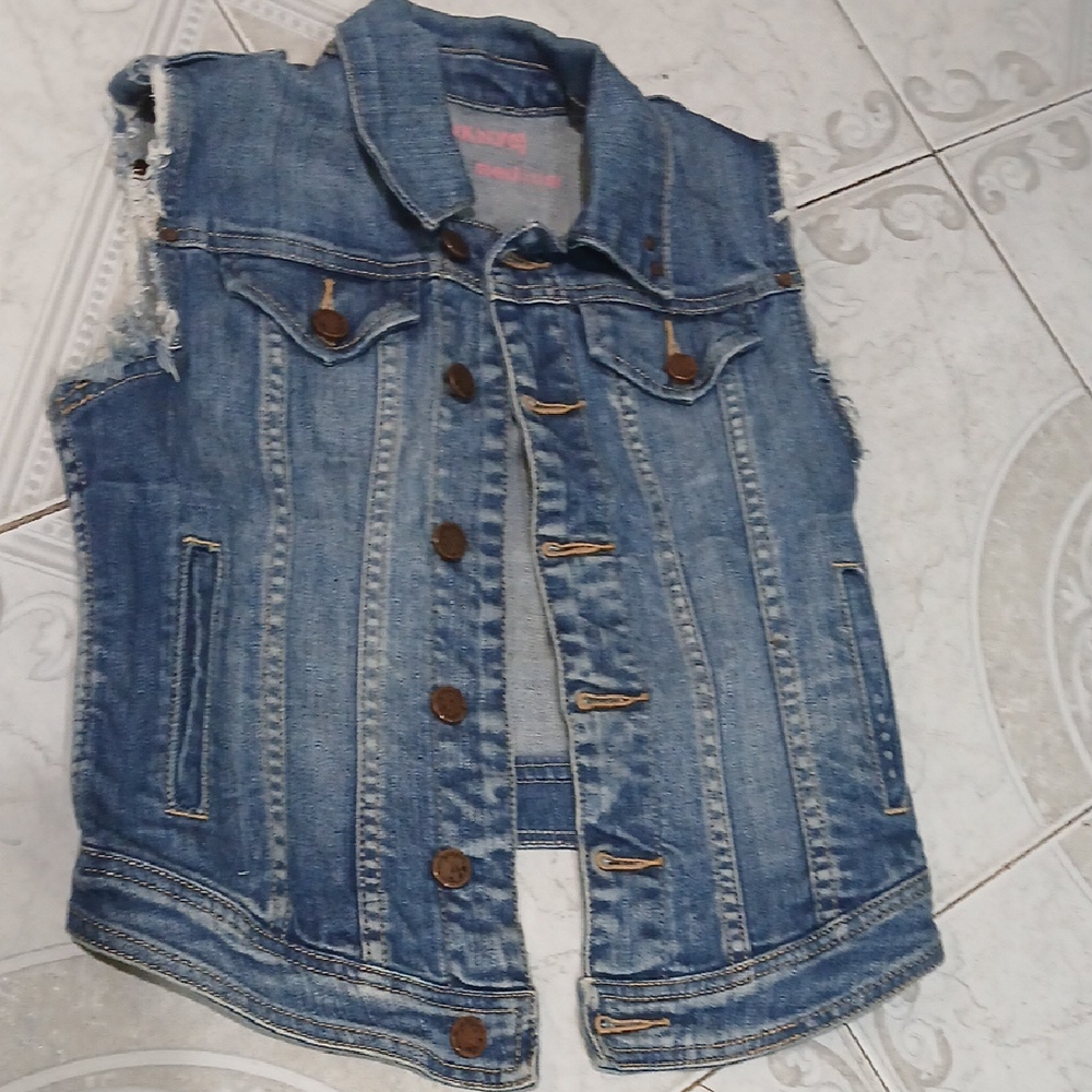 Blue Denim Vest with Brown Buttons